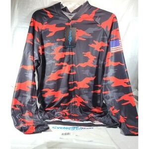 Cycle Run Men's Black/Red Camo Long Sleeve Full Zip Cycling Jersey - XXL